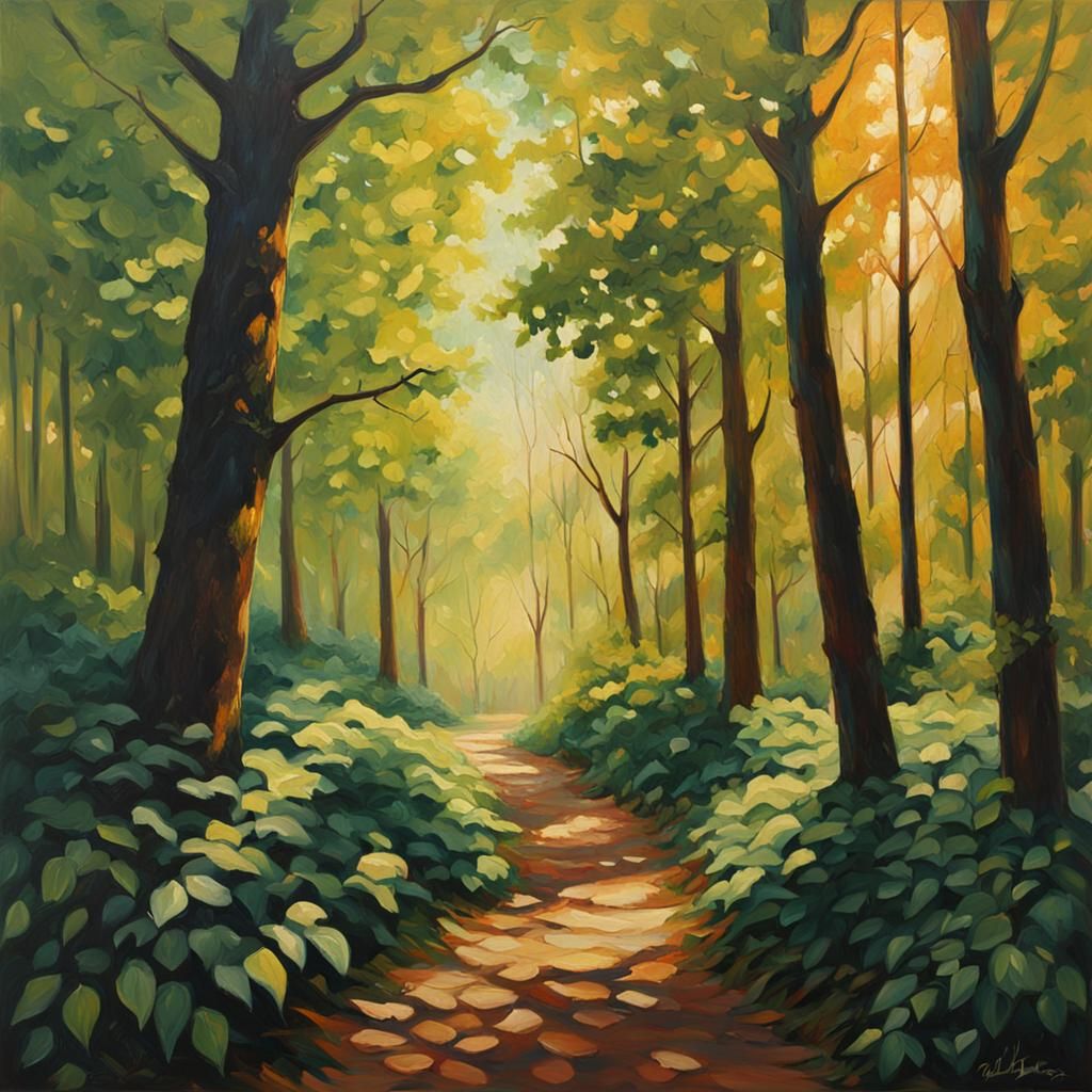 Lush Forest Scene as Oil Painting