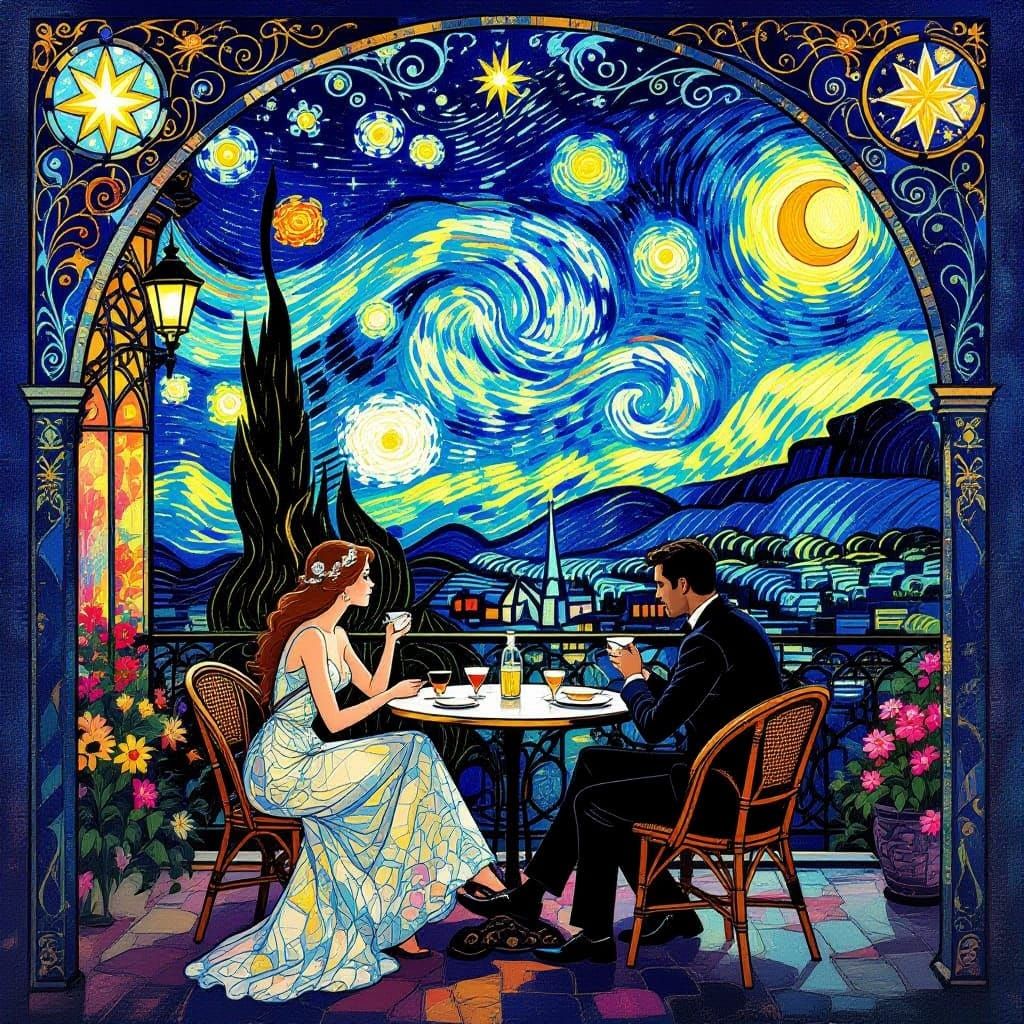 Art Nouveau Celestial Cafe Inspired by Van Gogh