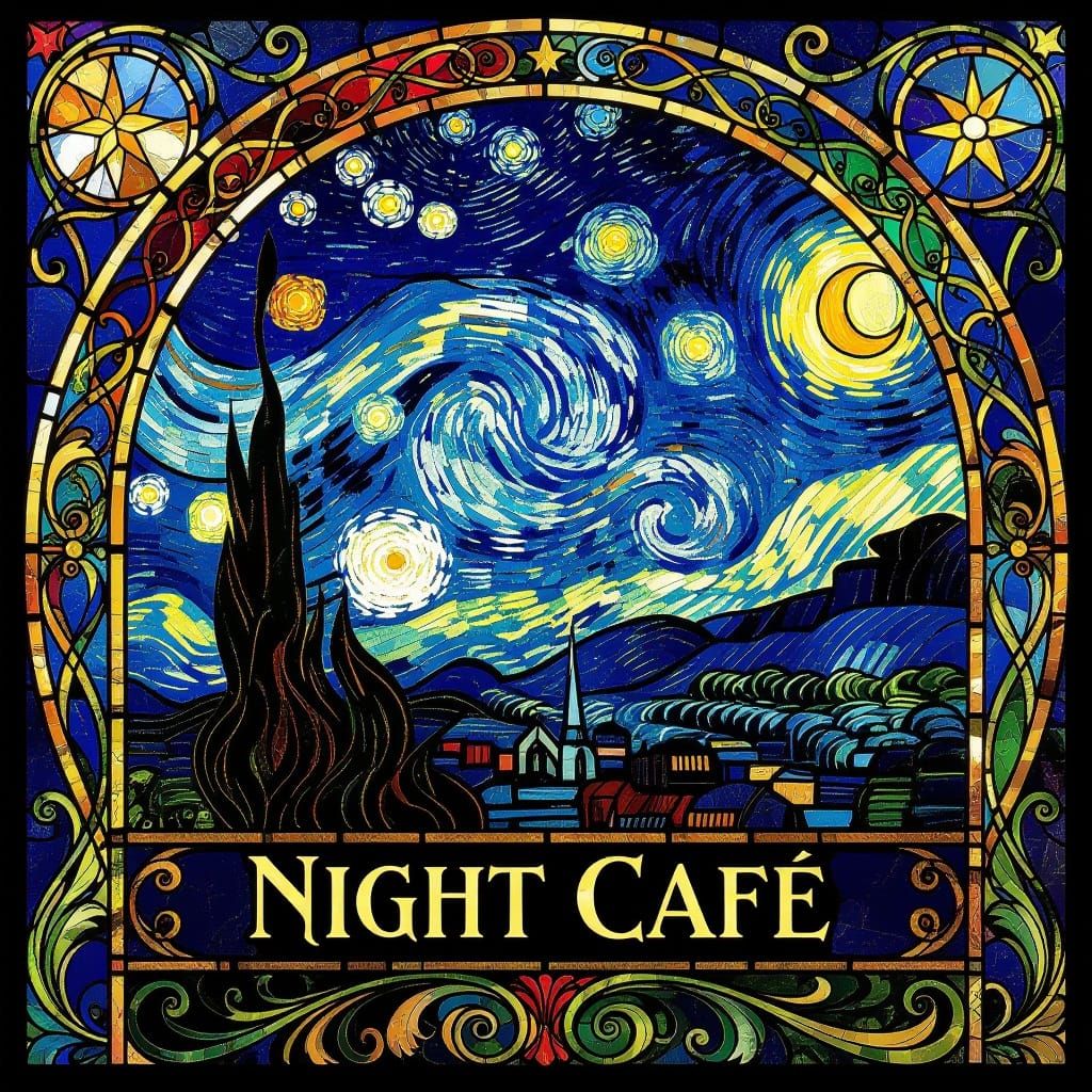 Art Nouveau Stained Glass: Starry Night Cafe