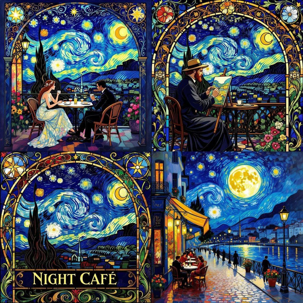 Art Nouveau Night Cafe Inspired by Van Gogh