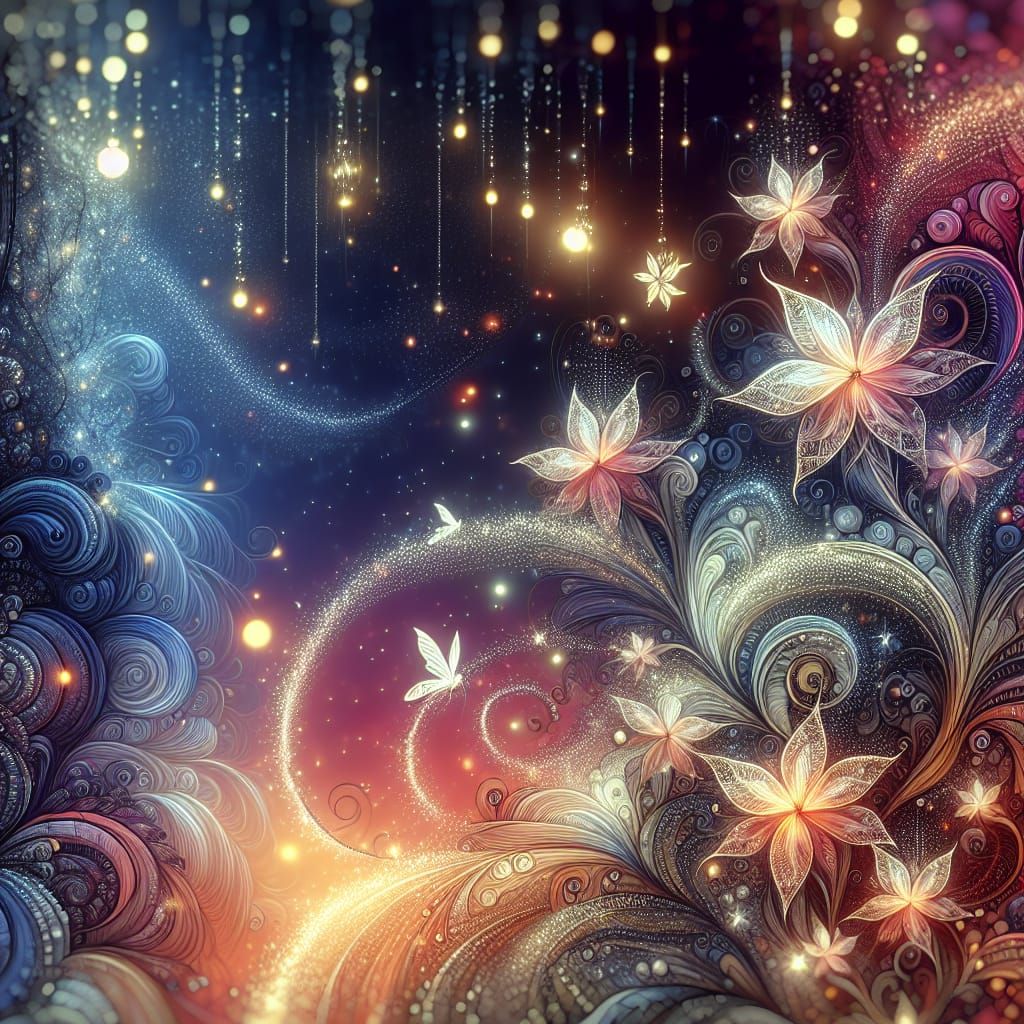 Enchanted Garden with Fireflies and Filigree Details