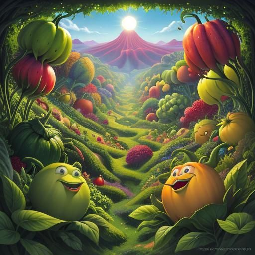 Singing Vegetables and Fruit in Surreal Digital Art
