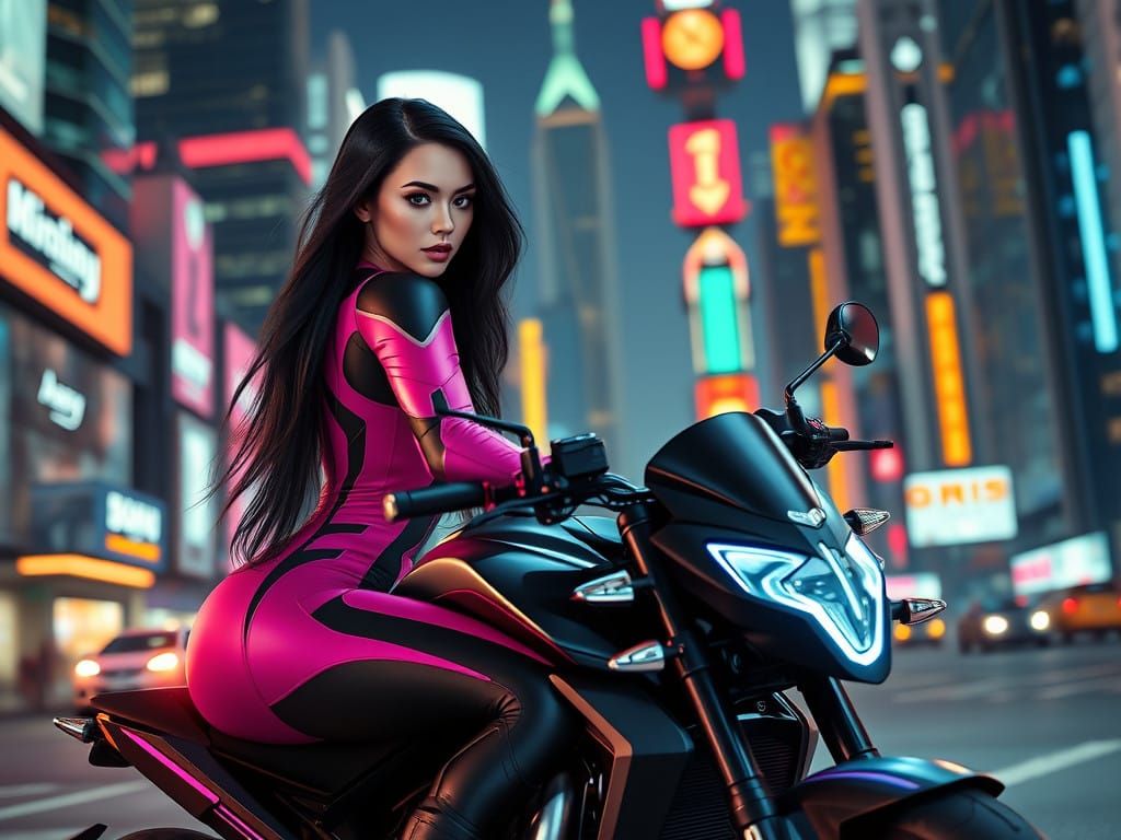 Cyberpunk Ukrainian Goddess on a Futuristic Biker Chopper