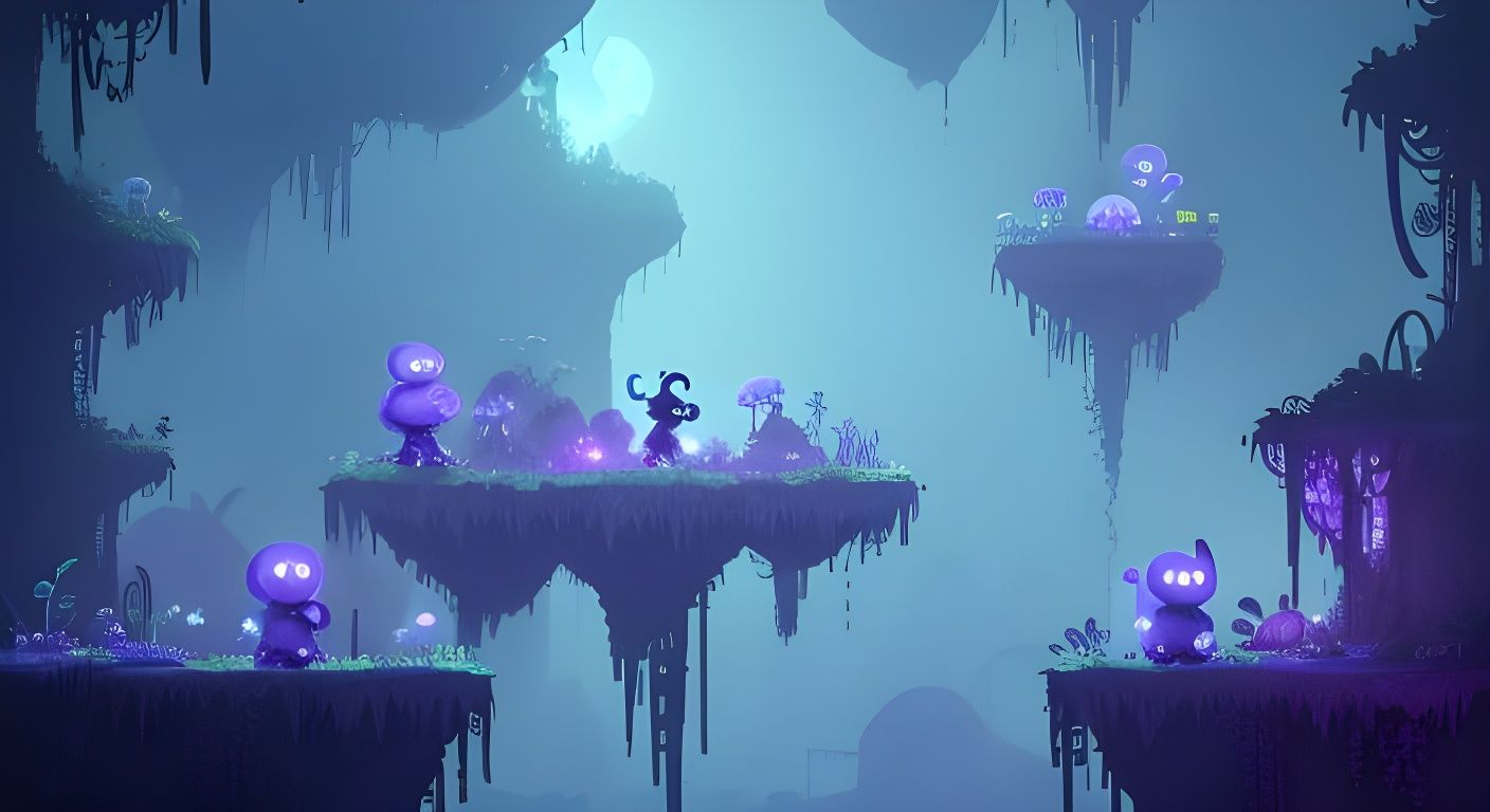 Alien Jungle Platformer with Floating Platforms in Violet Li...
