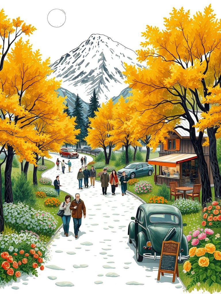 Winter Wonderland Coffee Shop Scene in Post-Impressionist St...