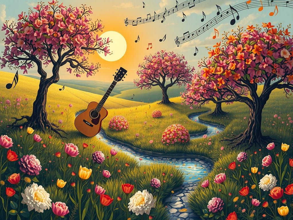 Hyperdetailed Rococo Masterpiece of Vibrant Flower Fields