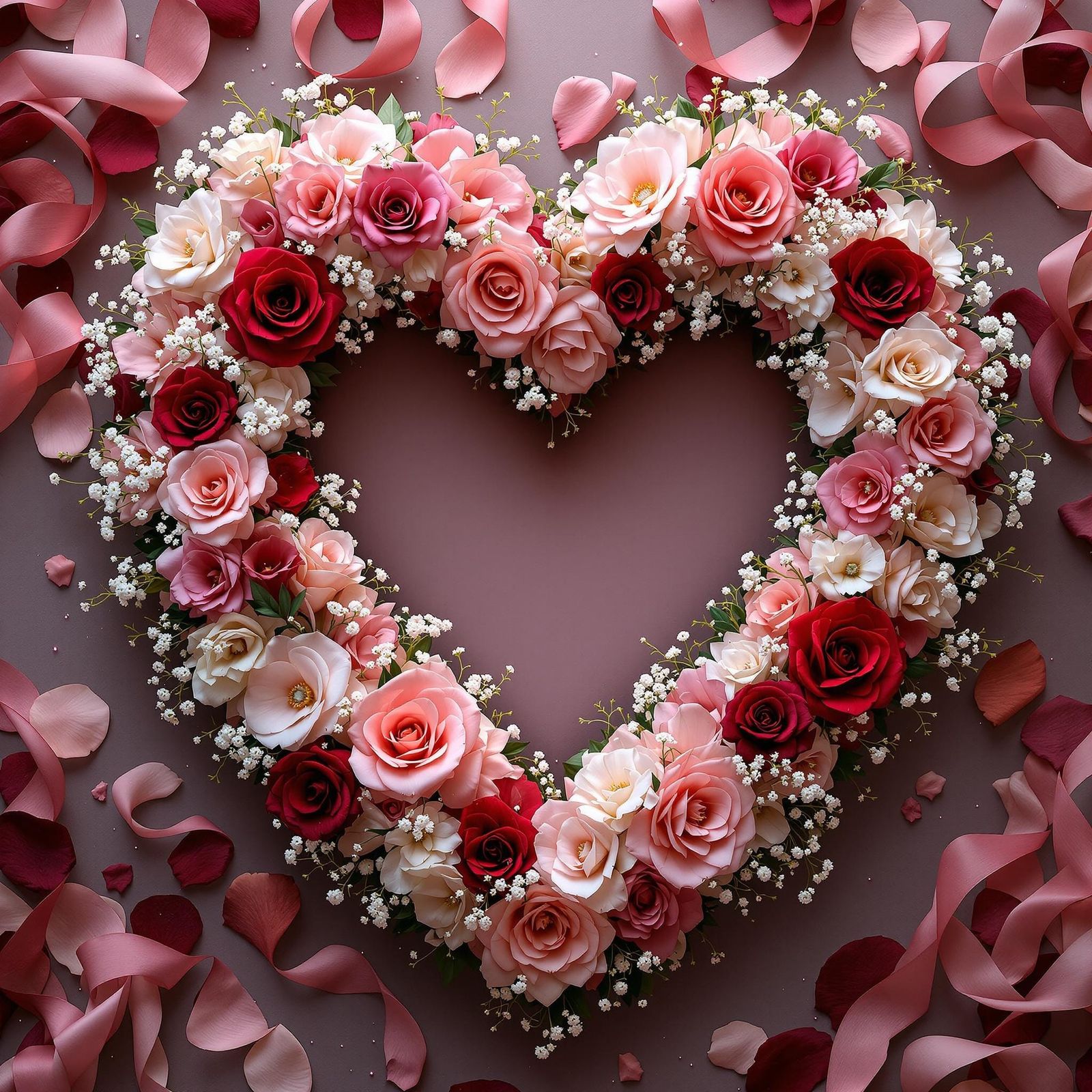 Ethereal Heart-Shaped Wreath in Vibrant Floral Style