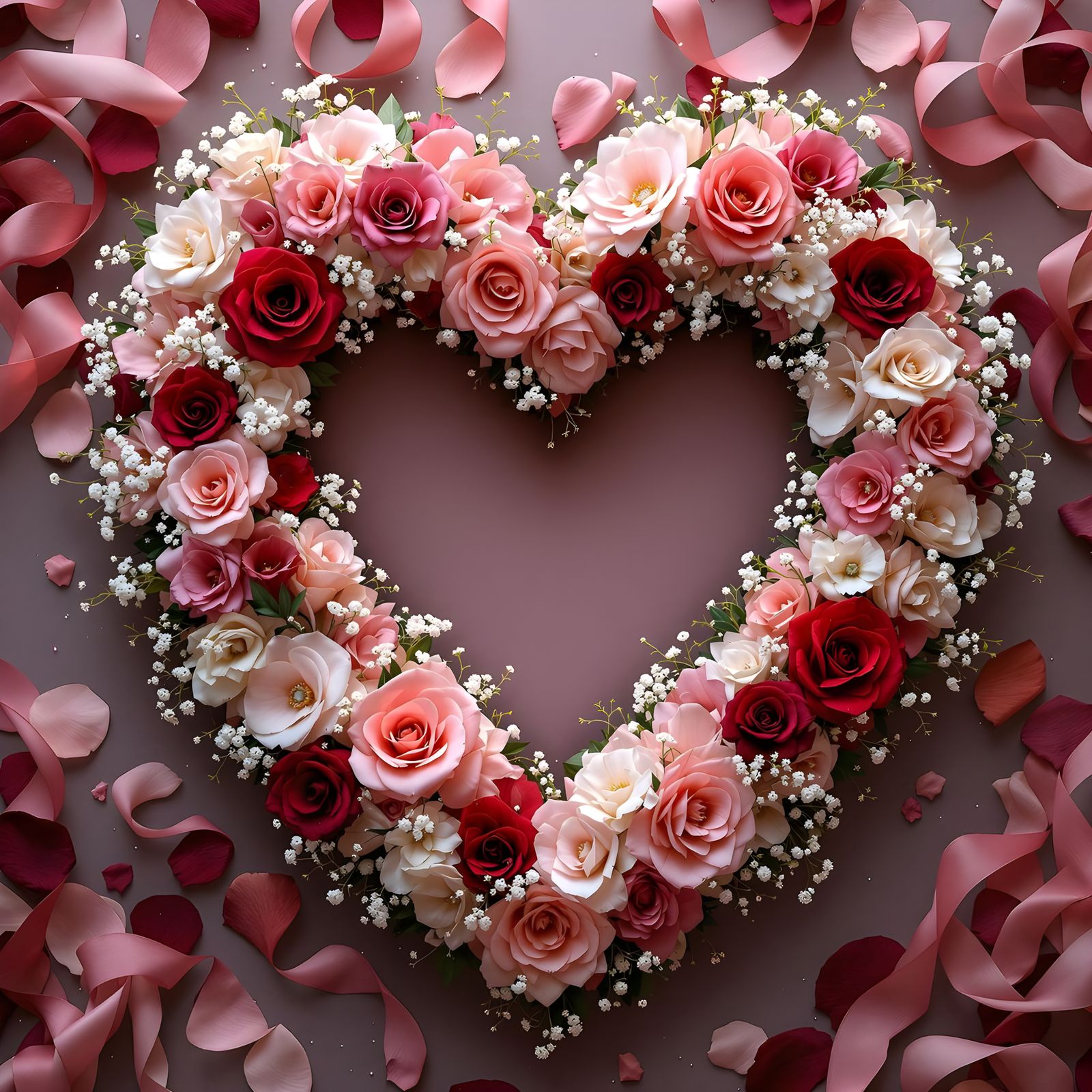 Ethereal Heart-Shaped Wreath in Vibrant Floral Style