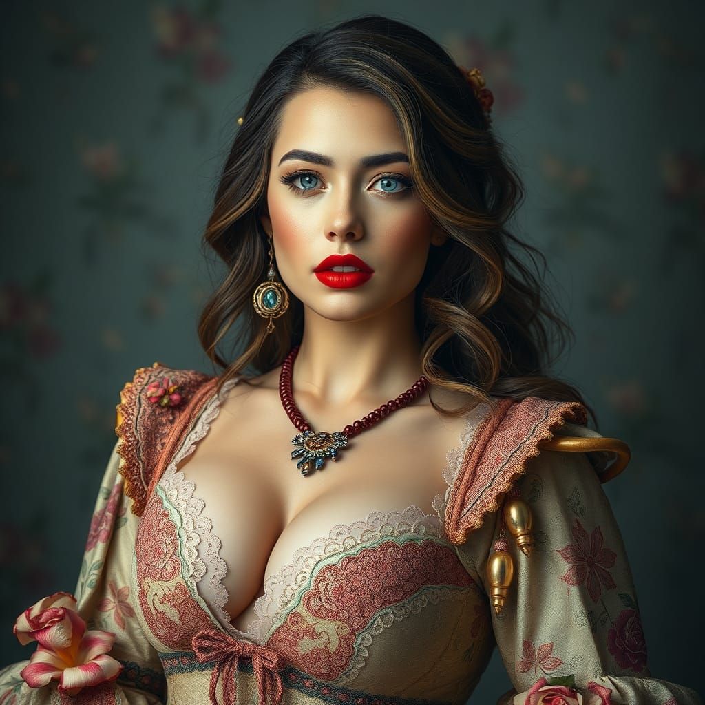 Beautiful Woman in Opulent Clothing: Hyperrealistic Portrait