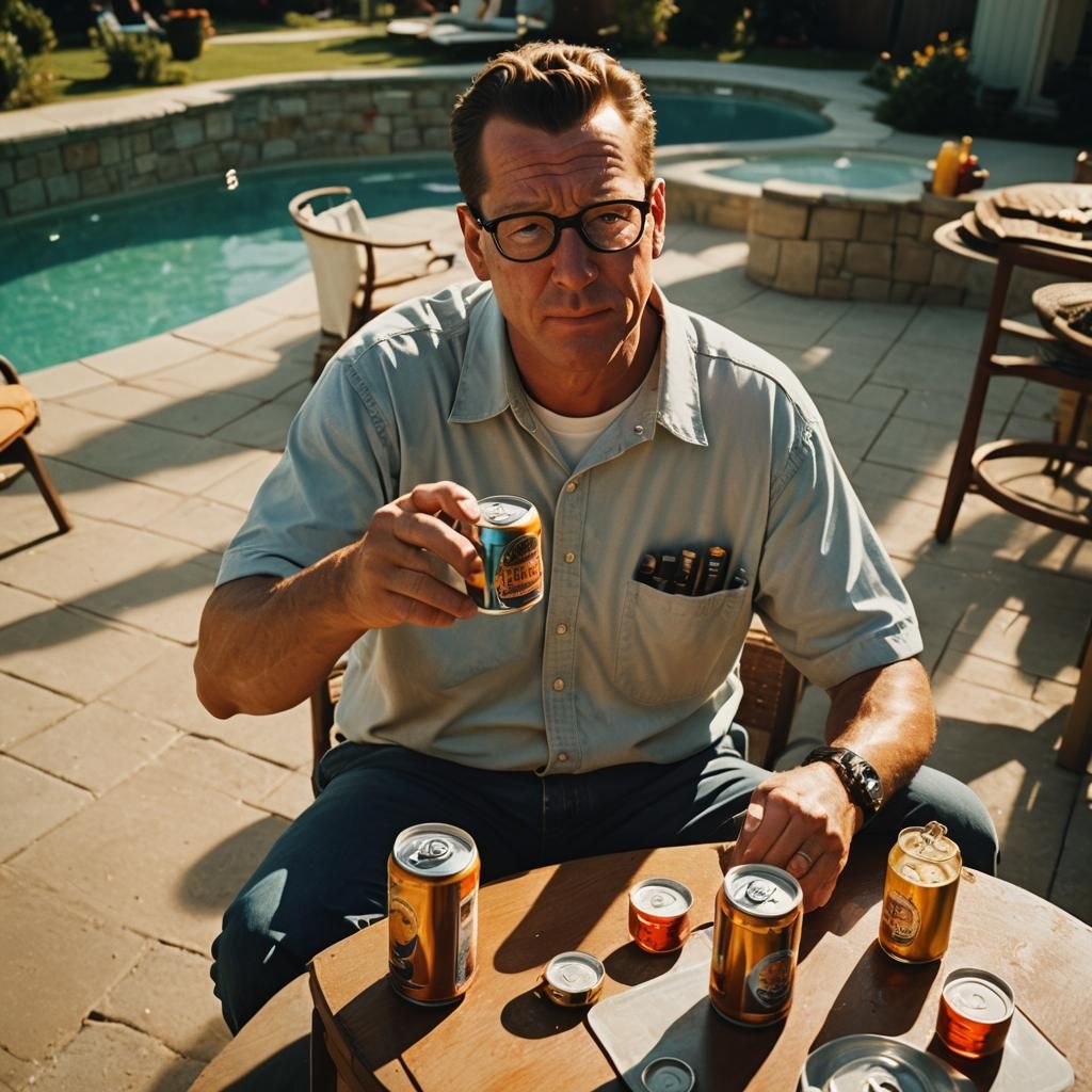 Hank Hill at Poolside Barbecue in Kodachrome Style