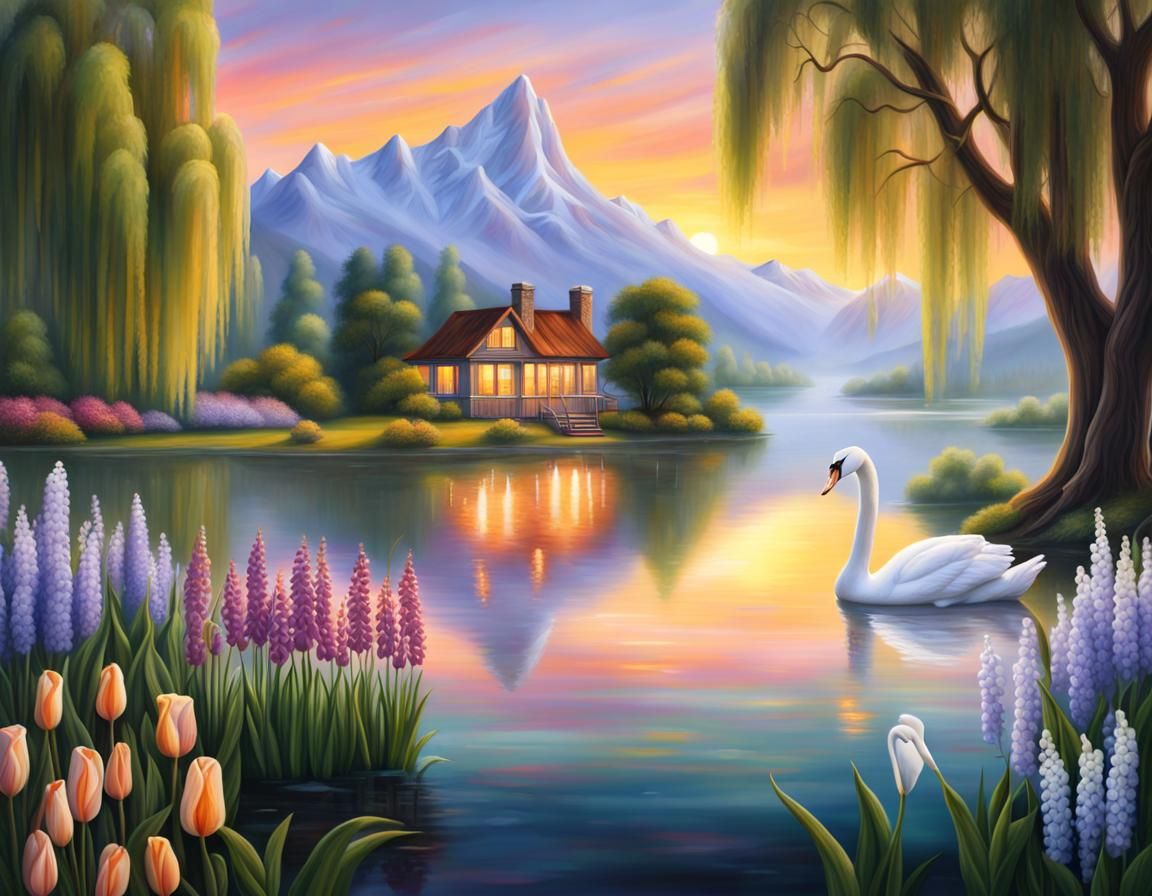 Sunrise Fog Serenity: Hyperrealistic Oil Painting