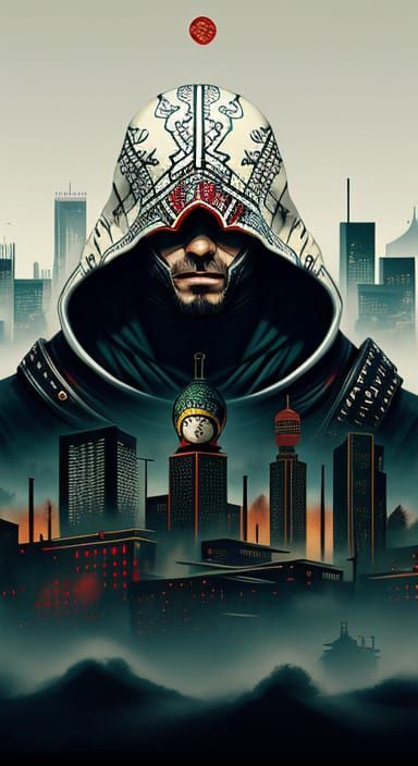 Cyberpunk Matryoshka Dolls in a Futuristic Cityscape