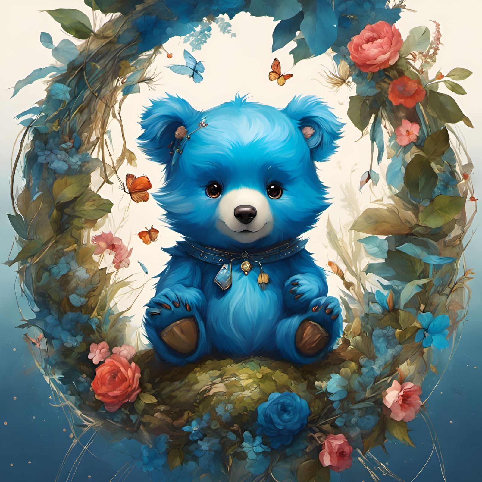 Adorable Chibi Blue Bear Portrait