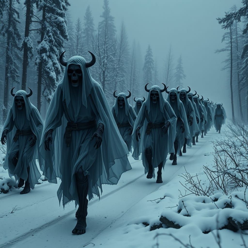 Menacing Undead Army Marches Through Snowy Forest