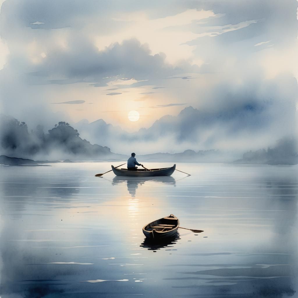 Serene Ocean Rowboat in Watercolor Style