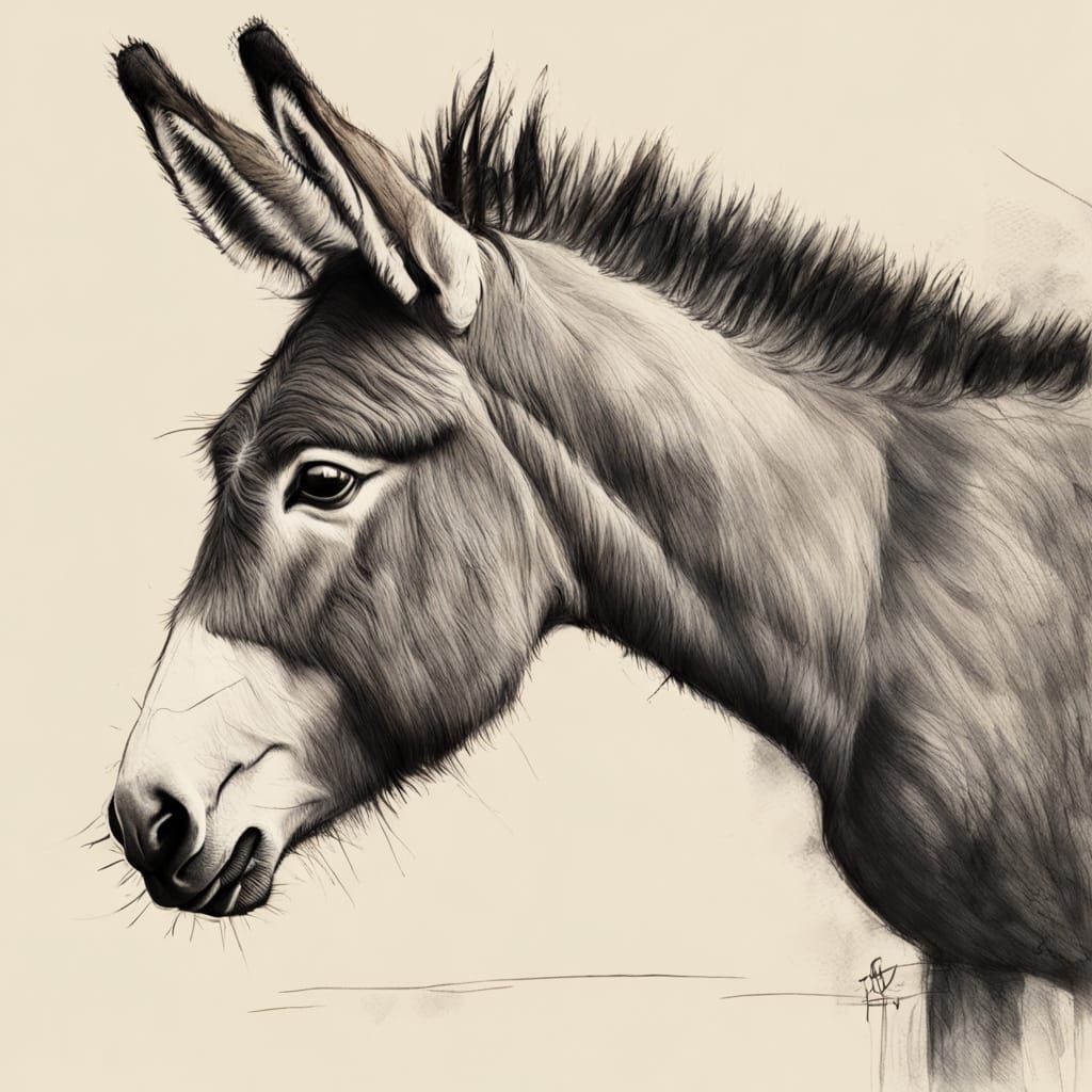 Expressive Pencil Sketch of a Donkey