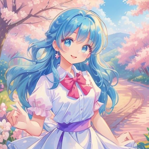 Manga-Inspired Anime Girl Portrait in Cherry Blossom Tree