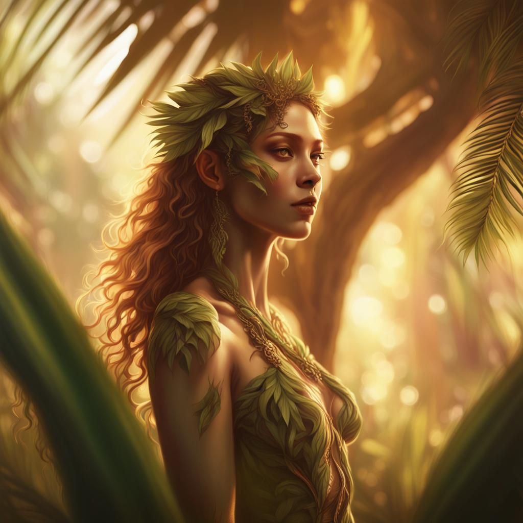Enchanting Dryad in Oasis: Fantasy Realism