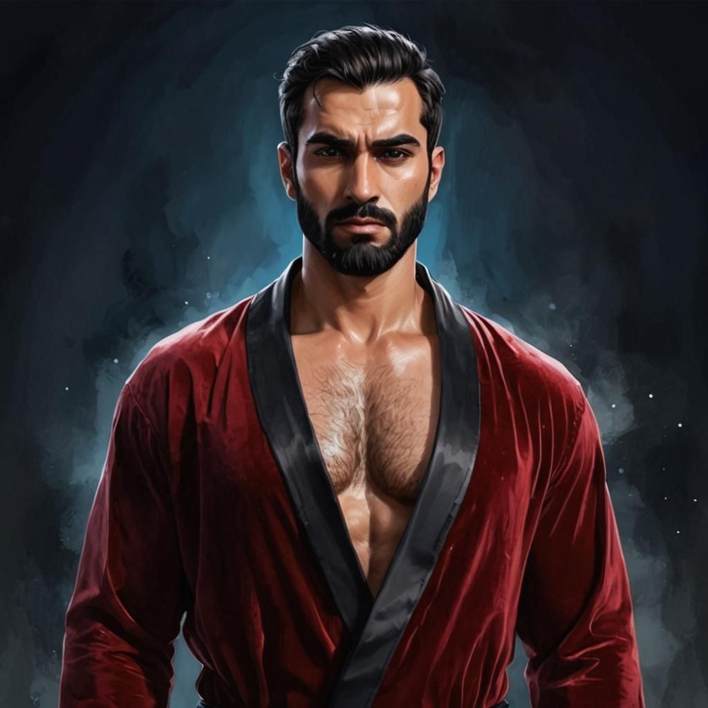 Hirsute Hunk in Red Robe, Alcohol Ink Digital Art