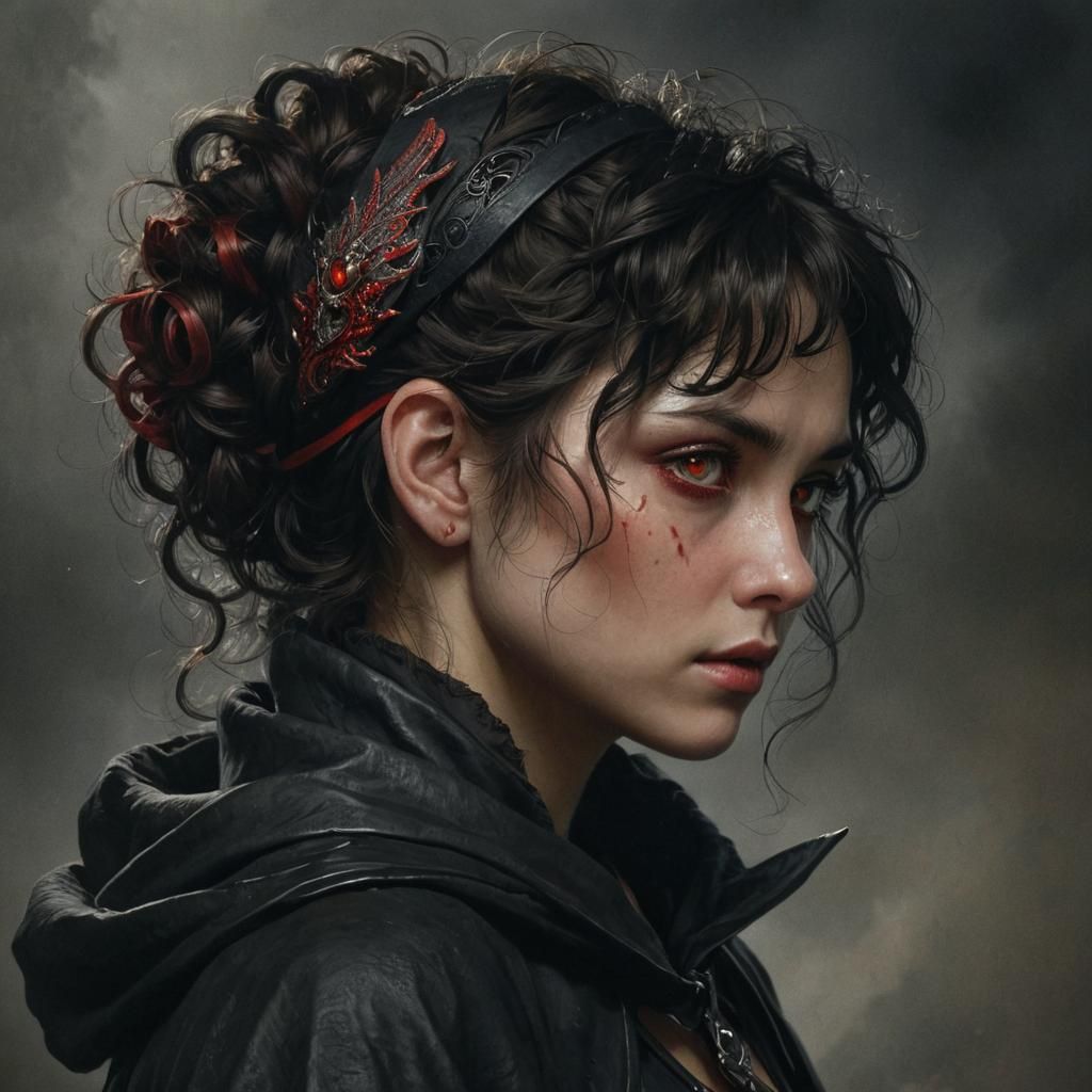 Eerie Hobbit Fighter Portrait in Dark Fantasy Style