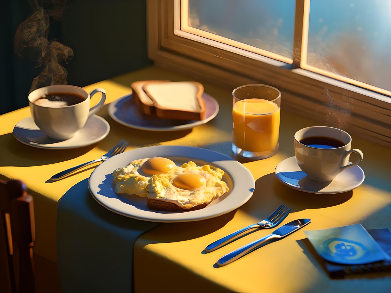 Sunny Breakfast Scene in Tim Burton Style, 3D Render