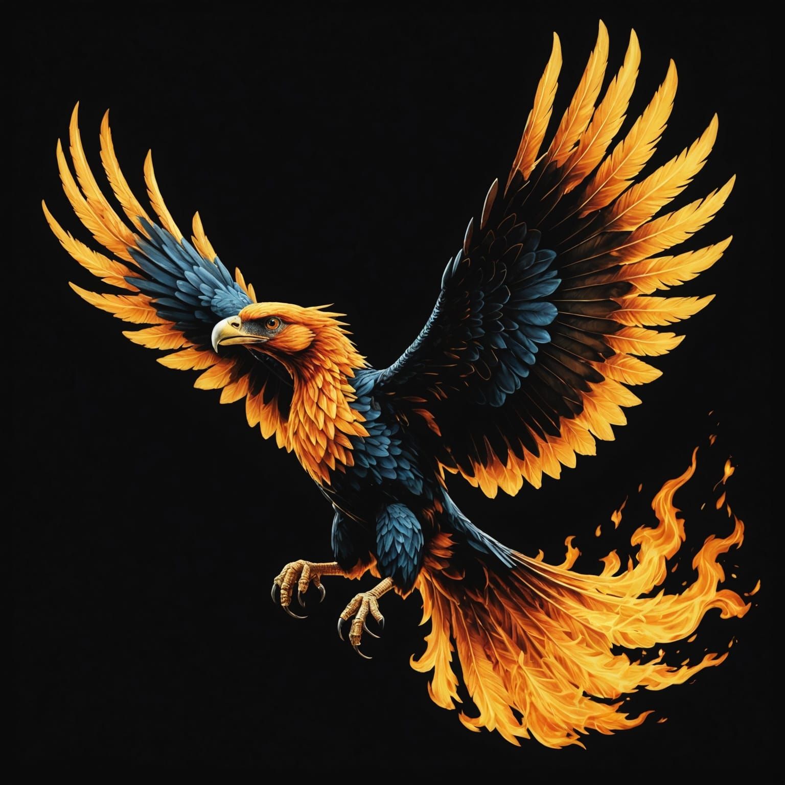 Fiery Phoenix Ascending from Darkness
