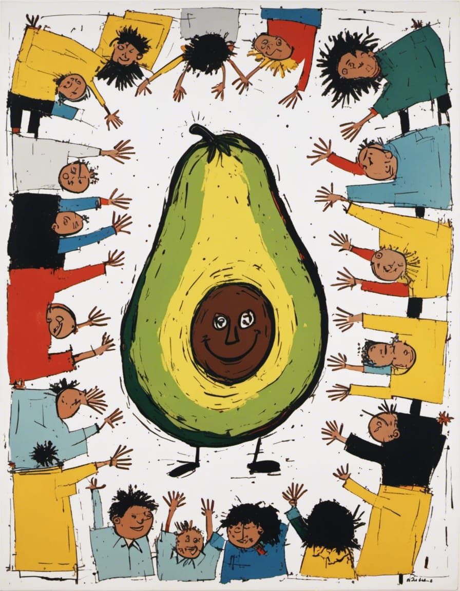 Solitary Avocado Portrait Surrounded by Happy People