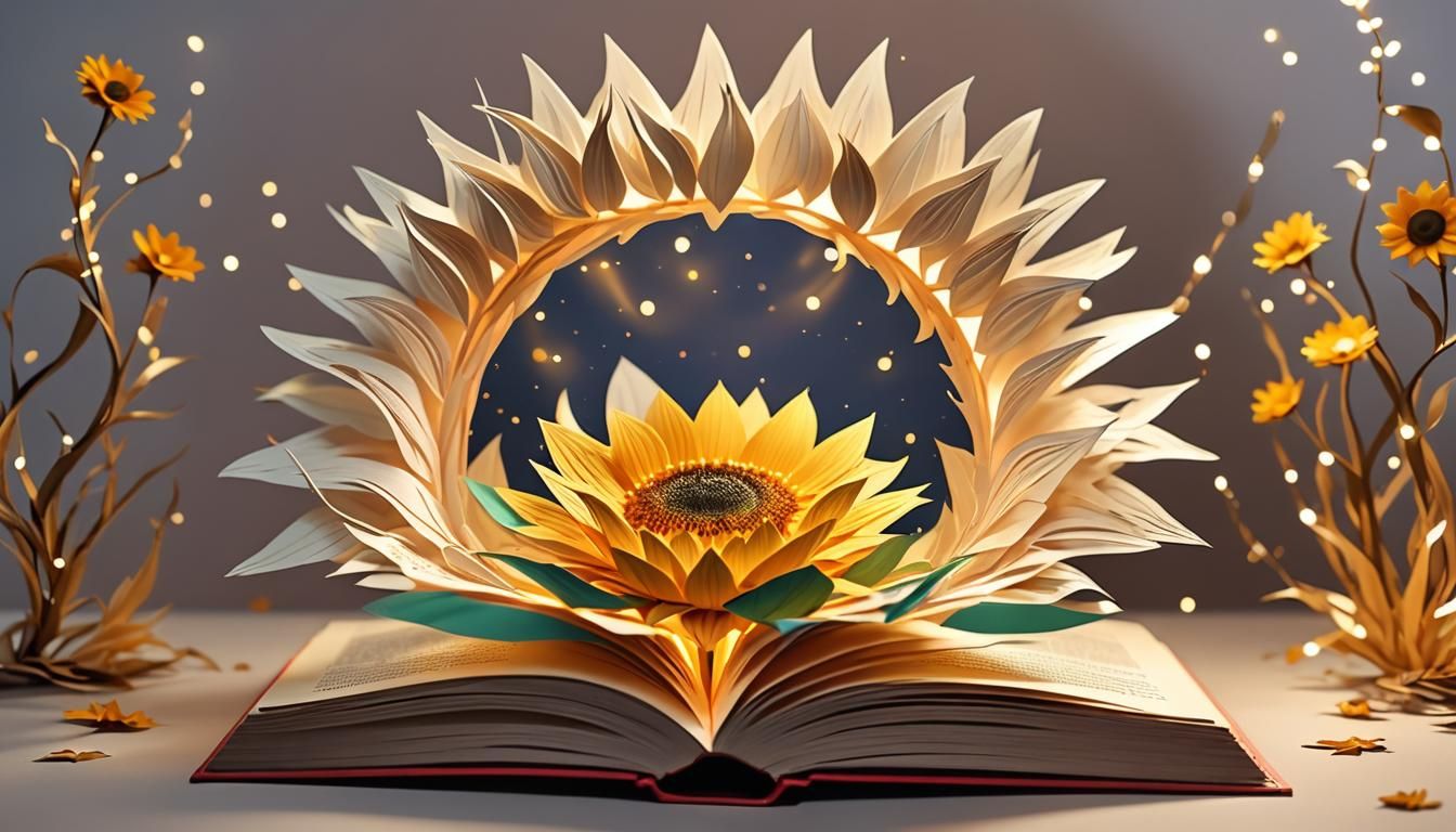 Fantasy Sunflower Portal in Pop-Up Book Scene