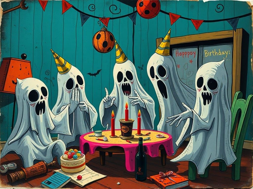 Mischievous Ghosts at a Spooky Birthday Party Collage