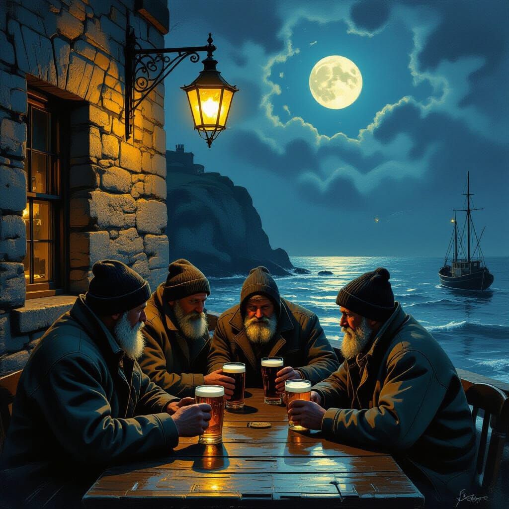 Fishermen's Respite: Golden Light in Harbour Pub