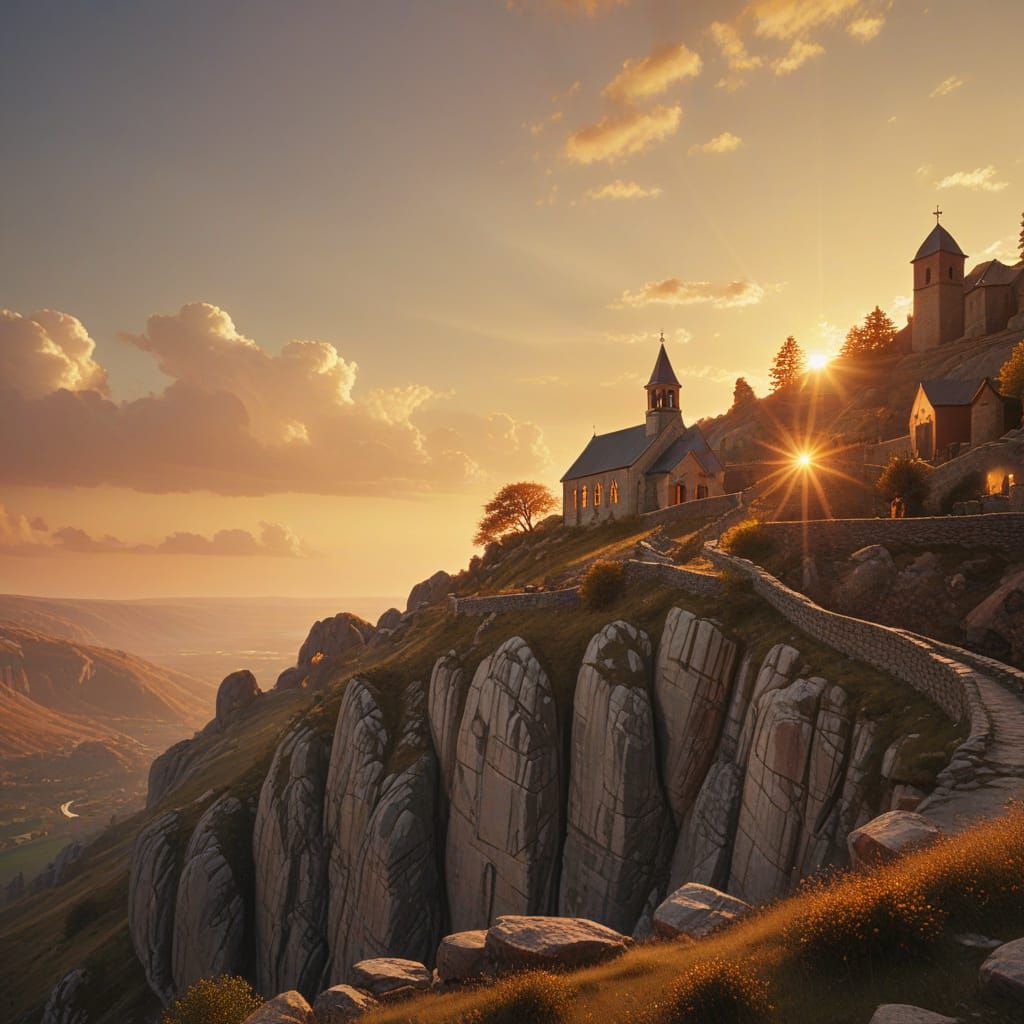 Cliffside Village and Chapel at Sunset