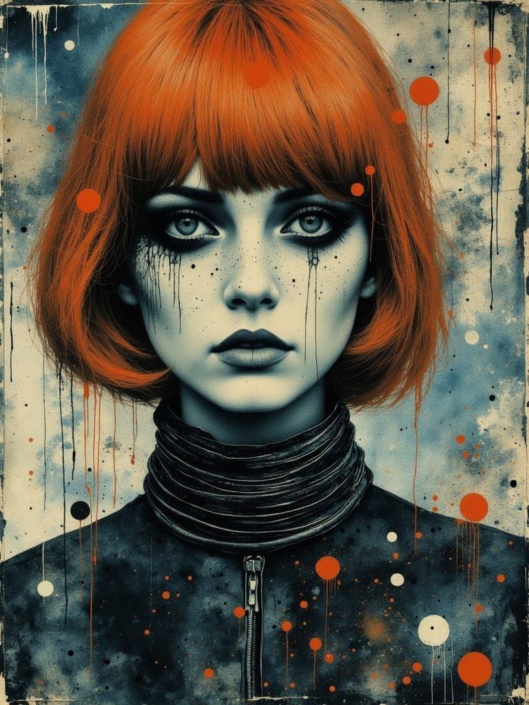 Gothic Portrait of a Melancholic Woman in Mixed Media