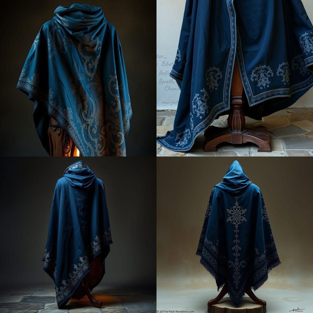 Intricate Blue Traveler's Cloak with Silver Embroidery