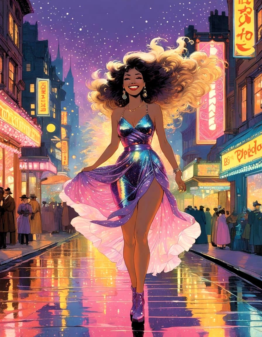 A young woman with a big smile and flowing hair