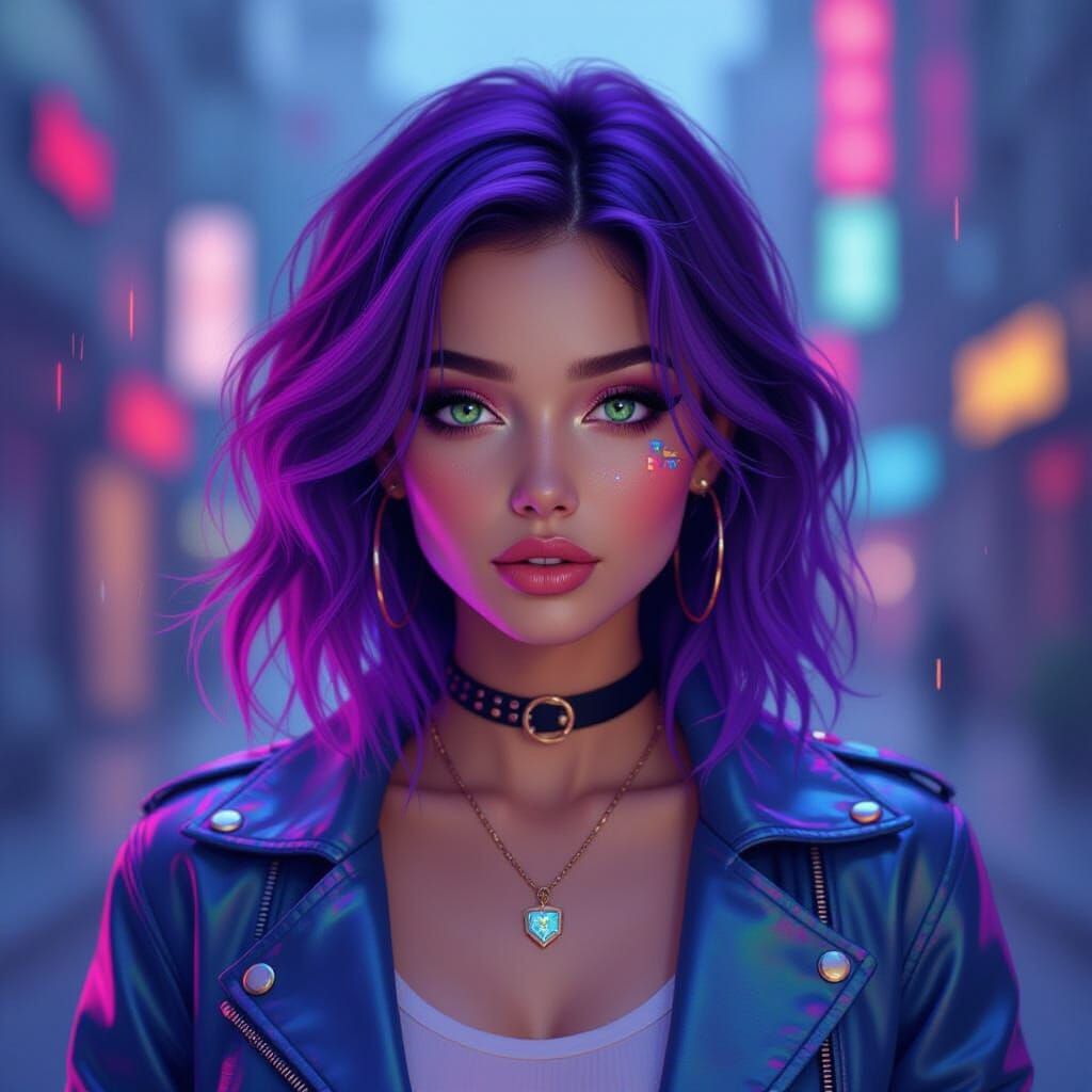 Woman Between Realities in Glitchcore Style