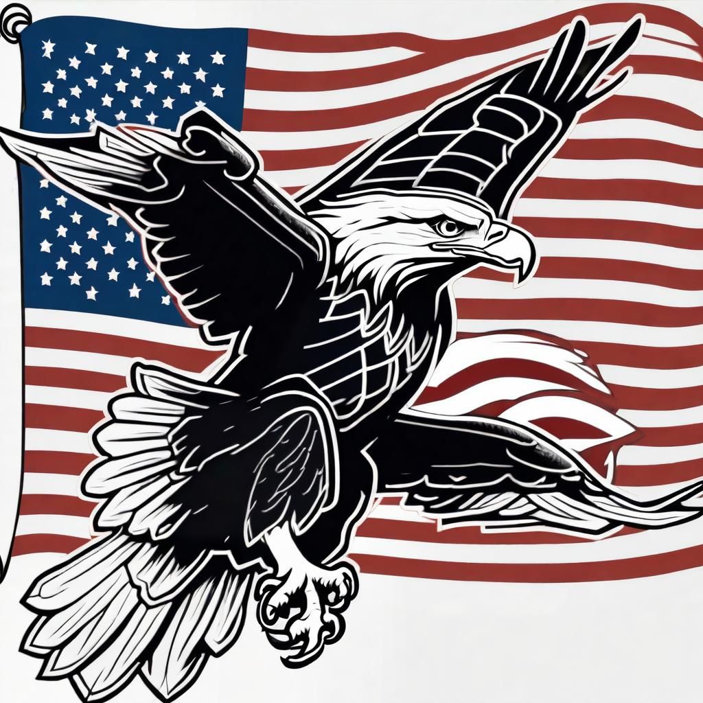 American flag with eagle line art