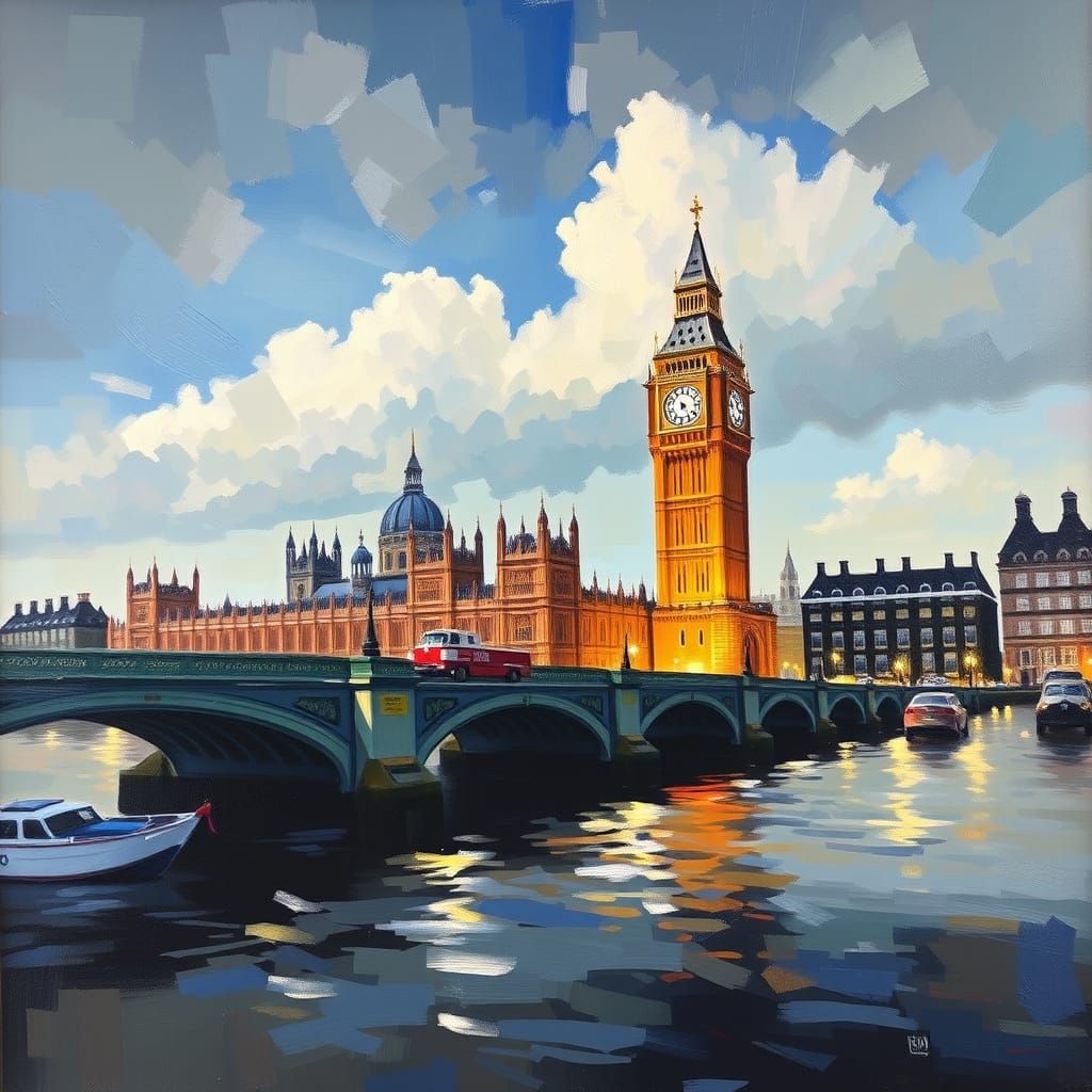 Oil Painting of London Cityscape