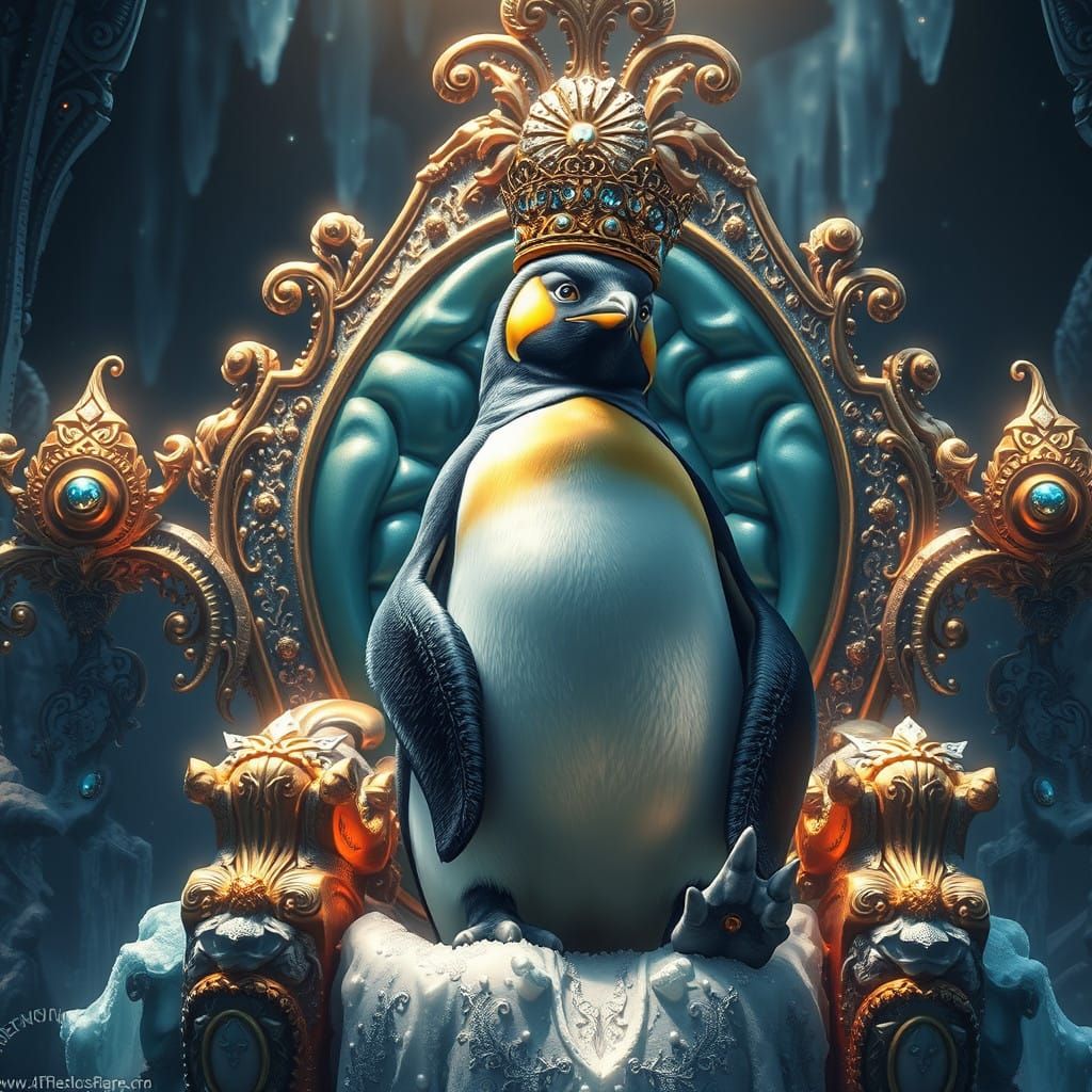Regal Emperor Penguin on Icy Throne