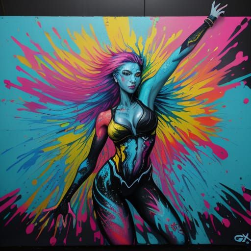 Woman Dancing Amidst Vibrant Graffiti Art