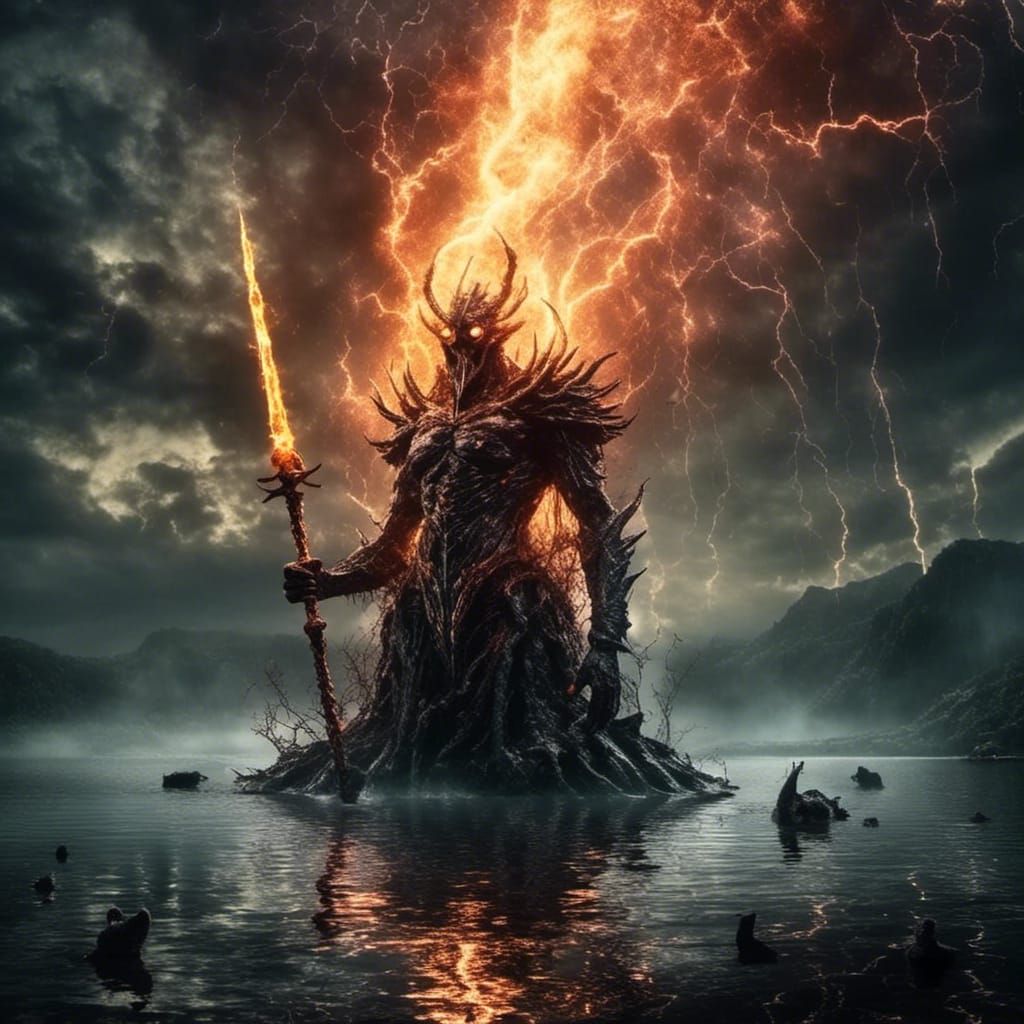 Charon Emerges with Magical Sword: Dark Fantasy Realism