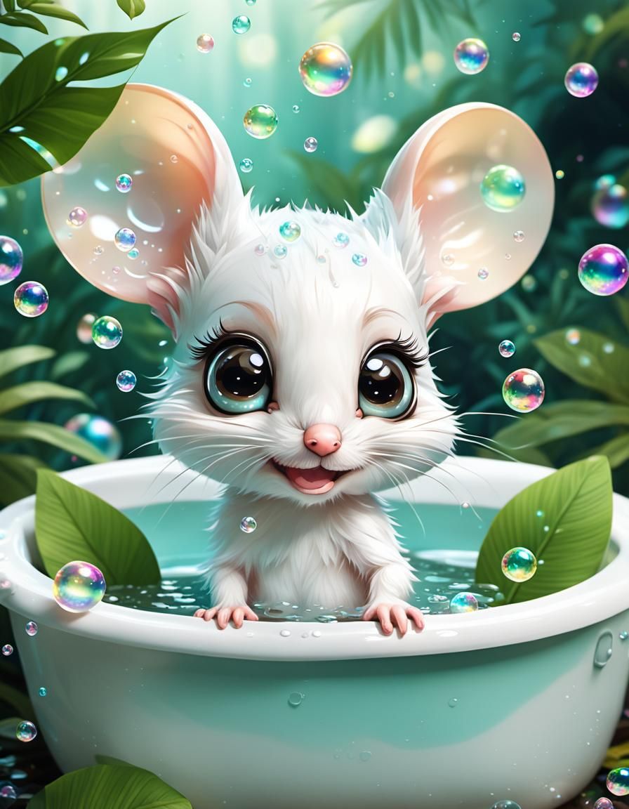 Chibi Mouse in Bubble Bath, Schlieren Photography Style