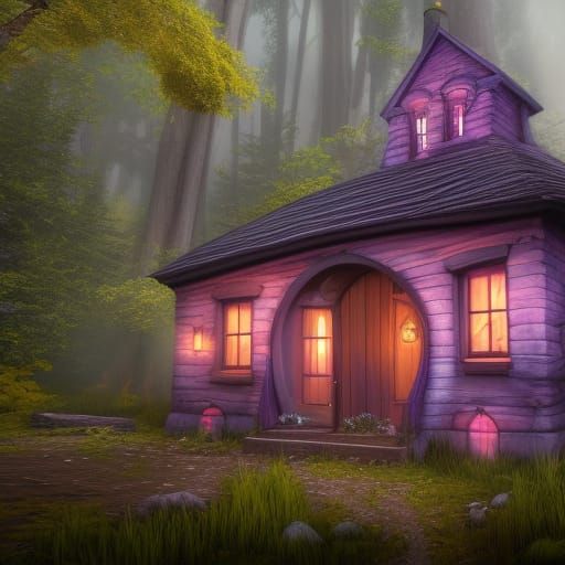 Fantastical Purple Cottage in Deep Forest