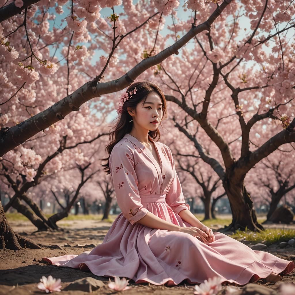 Magical Realism: Woman Under Cherry Blossom Tree