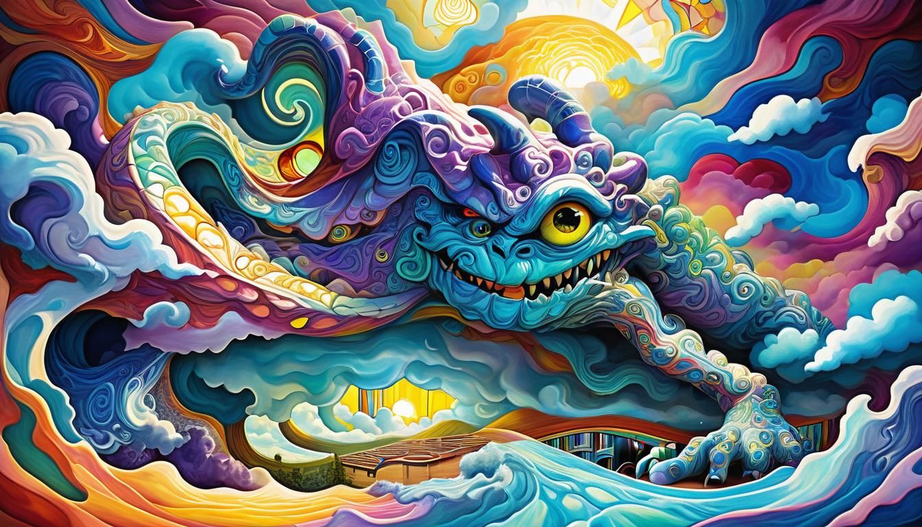 Psychedelic Under-the-Bed Monster in Astral Dreamscape