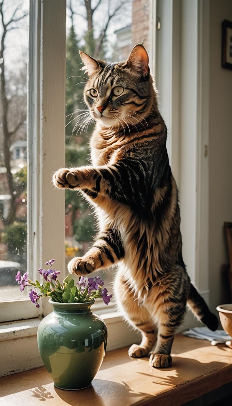 Cat Mischief Captured in High-Contrast Digital Photo