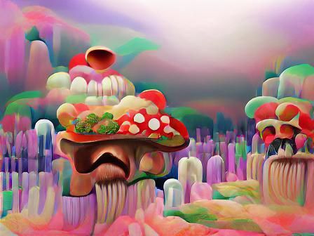 Psychedelic Mushroom Kingdom in Hyperreal Style