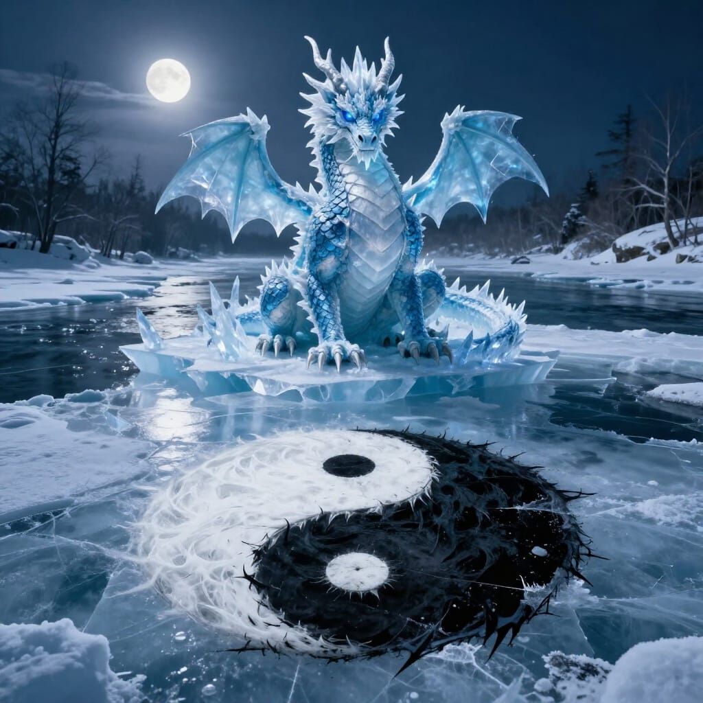 Ice Dragon Over Nightmare Yin Yang Symbol