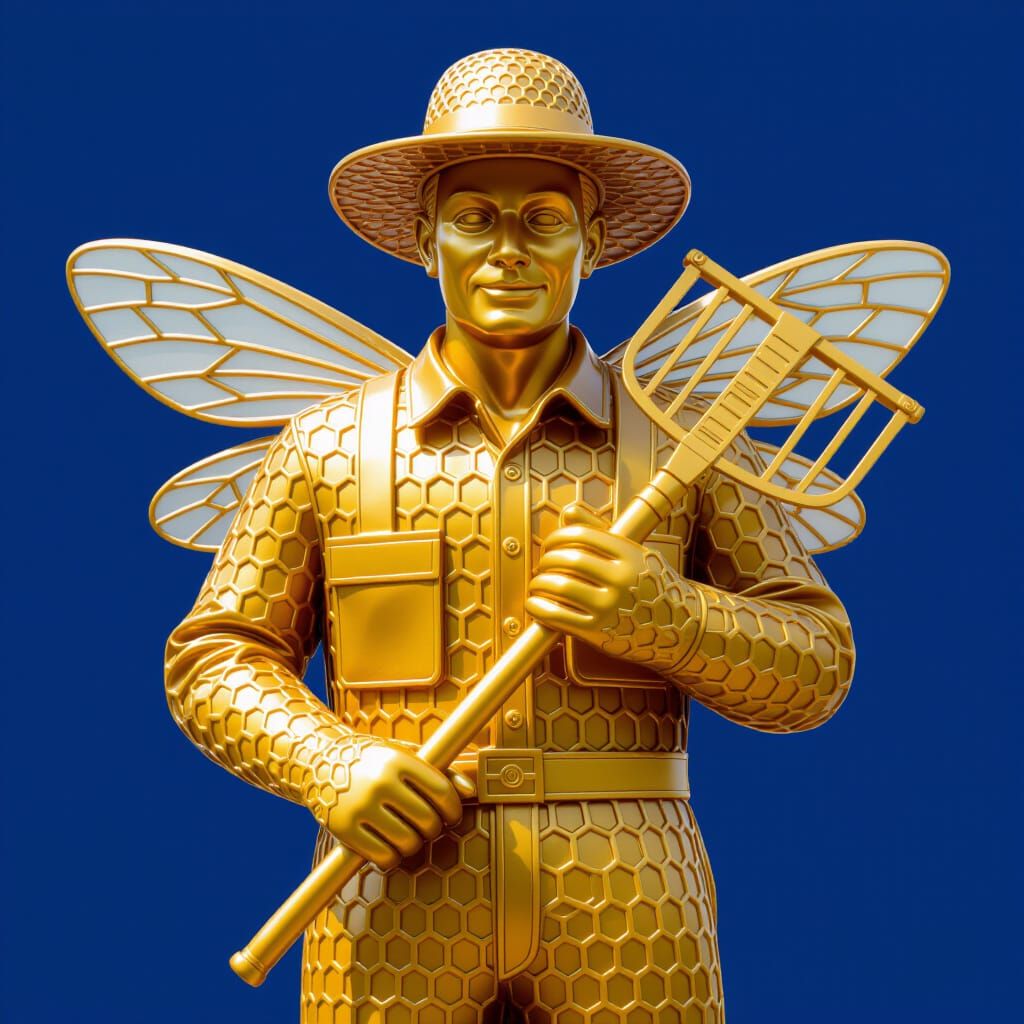 Honeycomb Beekeeper Statue on Navy Blue