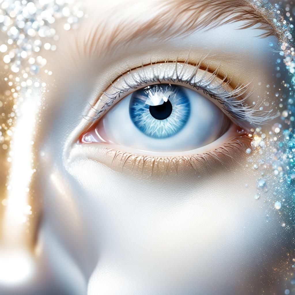 Shimmering White Eye Hyperrealistic Close-Up Portrait