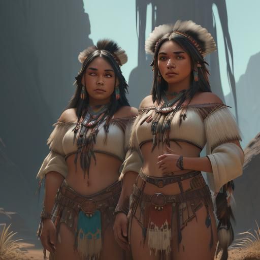 Cute Native American Women: Detailed Matte Painting